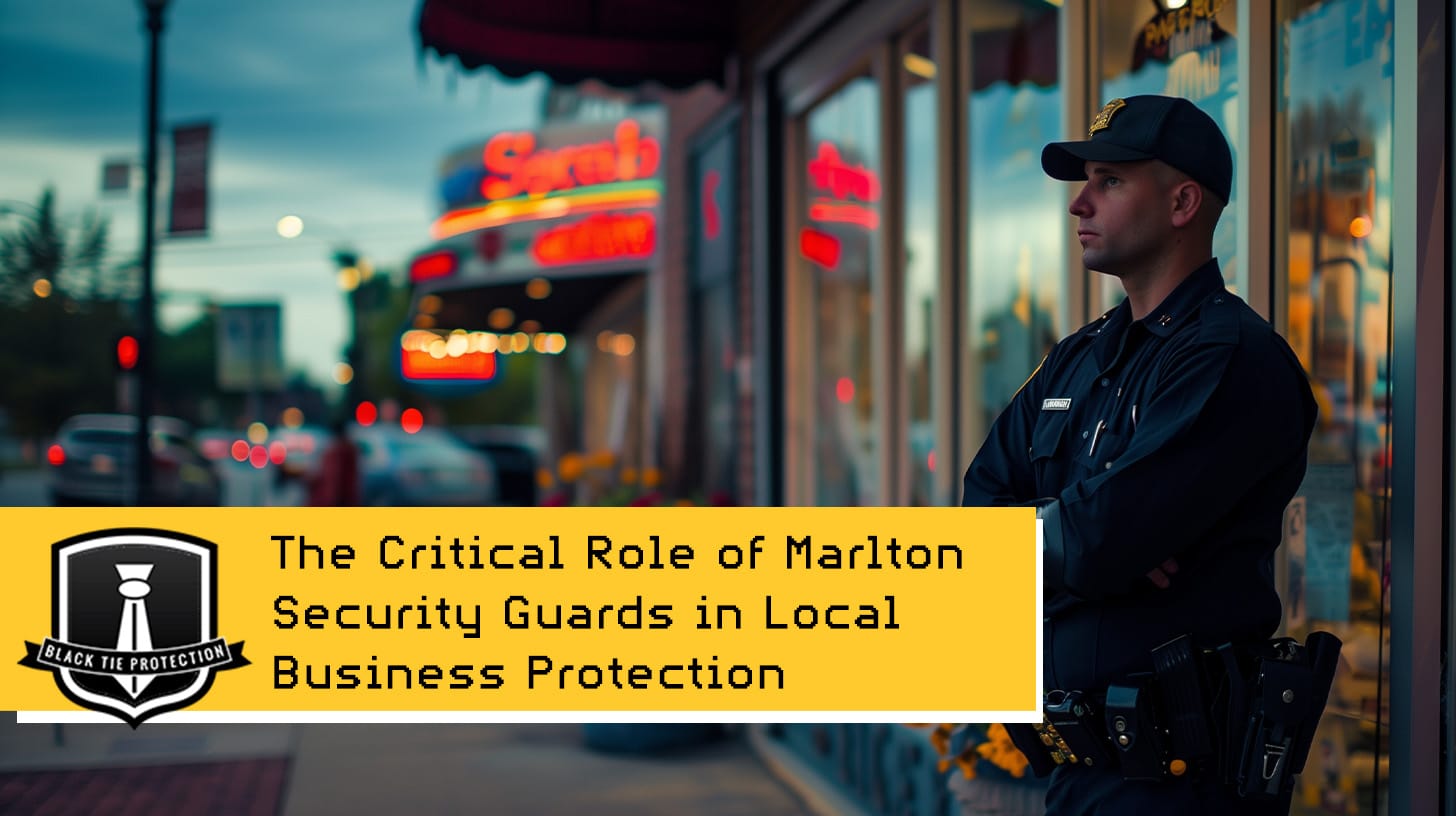 A photo of a uniformed Marlton Security Guards standing watch outside a retail store in Marlton, NJ