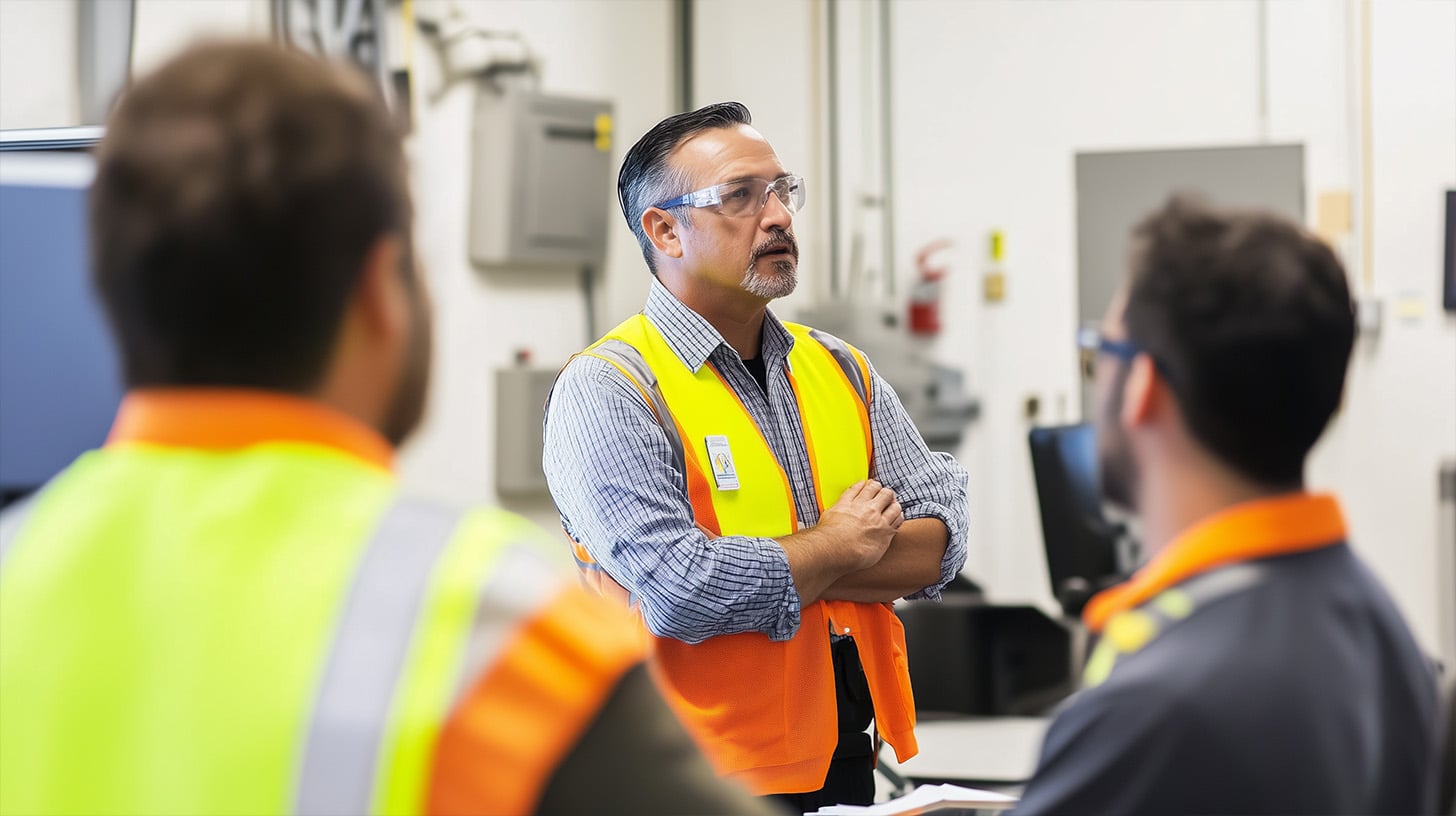 osha-security-company-training-session A team of security personnel participating in a training session focused on OSHA security companycompliance procedures.